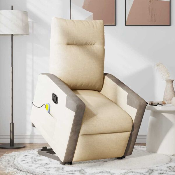 vidaXL Fauteuil inclinable de massage &eacute;lectrique Cr&egrave;me Tissu