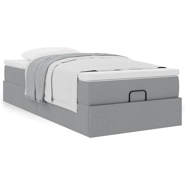 vidaXL Cadre de lit ottoman et matelas gris clair 90x200 cm tissu