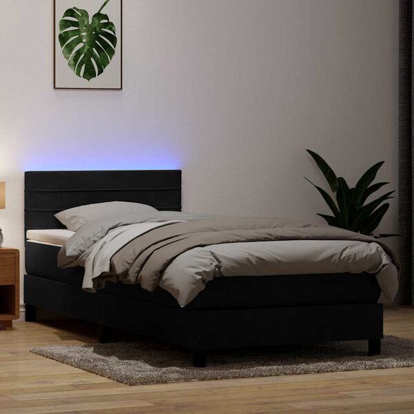 vidaXL Sommier &agrave; lattes de lit avec matelas et LED noir 80x210 cm velours