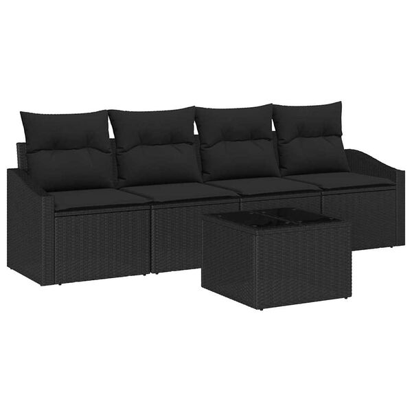 vidaXL Ensemble de Canap&eacute;s avec coussin 5 pcs Noir polyrotin