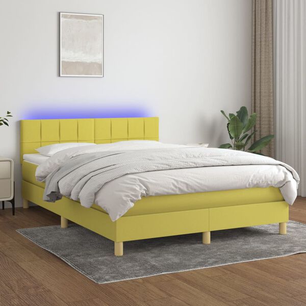 vidaXL Sommier &agrave; lattes de lit avec matelas LED Vert 140x200 cm Tissu