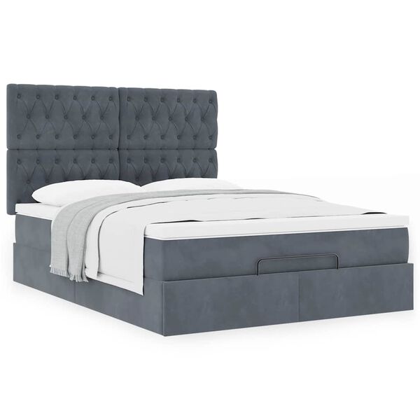 vidaXL Cadre de lit ottoman avec matelas gris fonc&eacute; 140x190 cm velours