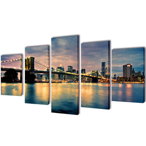 vidaXL Set de toiles murales imprim&eacute;es Pont de Brooklin vu de la rivi&egrave;re