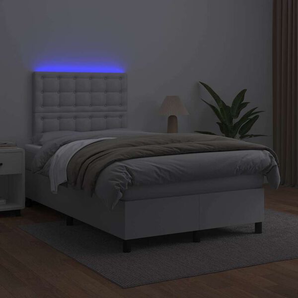 vidaXL Sommier &agrave; lattes de lit matelas LED blanc 120x190 cm similicuir
