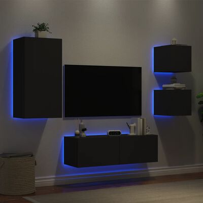 vidaXL Meuble TV muraux 4 pcs avec lumières LED noir