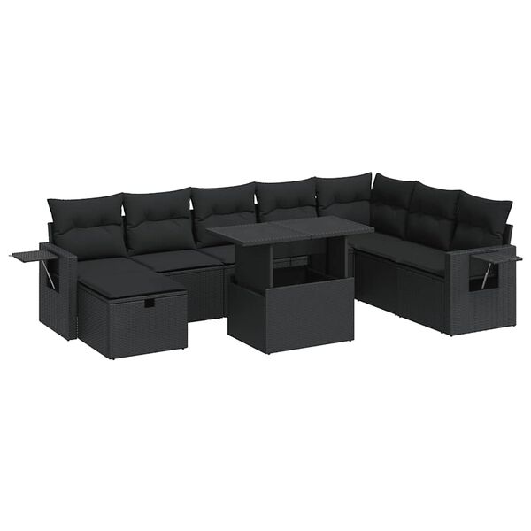vidaXL Salon de jardin 9 pcs avec coussins noir r&eacute;sine tress&eacute;e