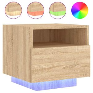 vidaXL Table de chevet avec lumi&egrave;res LED ch&ecirc;ne sonoma 40x39x37 cm