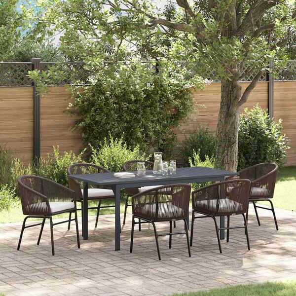 vidaXL Ensemble de salle à manger pour jardin 7 pcs Marron polyrotin