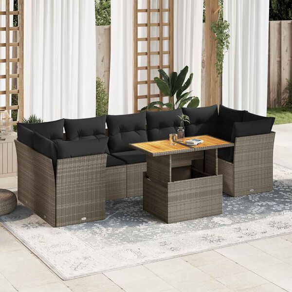 vidaXL Salon de jardin 8 pcs avec coussins gris r&eacute;sine tress&eacute;e