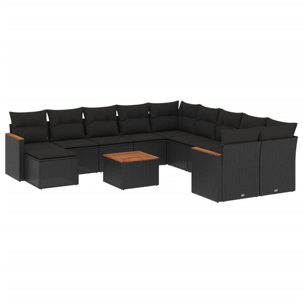 vidaXL Salon de jardin 12 pcs avec coussins noir r&eacute;sine tress&eacute;e