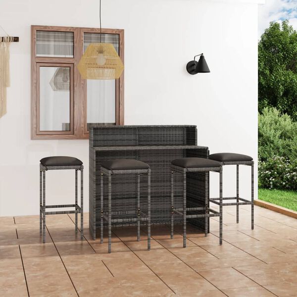 vidaXL Ensemble de bar de jardin avec coussins 5 pcs Gris