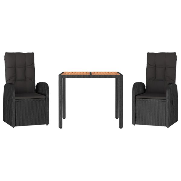 vidaXL Ensemble &agrave; manger de jardin avec coussins 3 pcs Noir