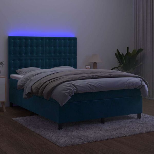 vidaXL Sommier &agrave; lattes de lit matelas et LED Bleu fonc&eacute; 140x200 cm