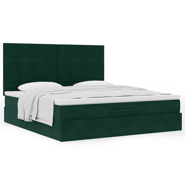 vidaXL Cadre de lit ottoman avec matelas vert fonc&eacute; 160x200 cm velours