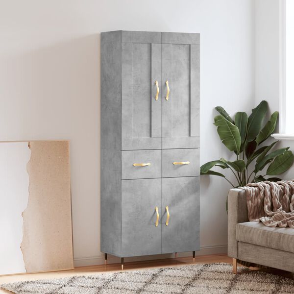 vidaXL Buffet haut Gris b&eacute;ton 69,5x34x180 cm Bois d'ing&eacute;nierie