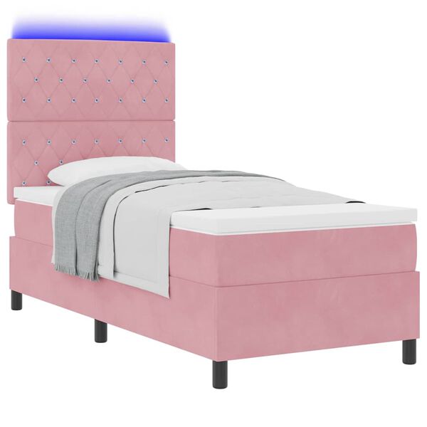 vidaXL Lit &agrave; ressort LED avec matelas Rose 90 x 200 cm tissu