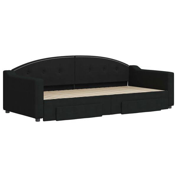 vidaXL Lit de jour avec gigogne et tiroirs sans matelas noir 90x200 cm