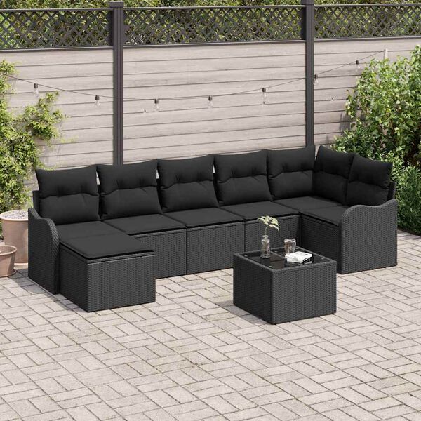 vidaXL Ensemble de canap&eacute; de jardin avec coussin 8 pcs Noir Poly rotin