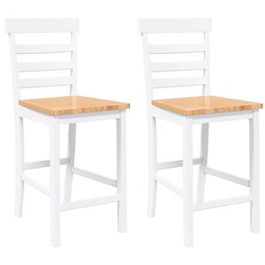 VidaXL Tabourets de bar 2 pcs blanc bois massif d'hévéa