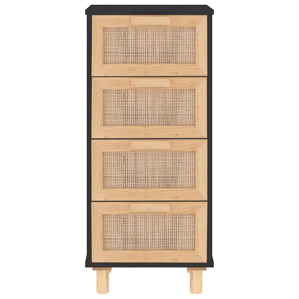 vidaXL Buffet Noir 40x30x90 cm Bois de pin massif et rotin naturel