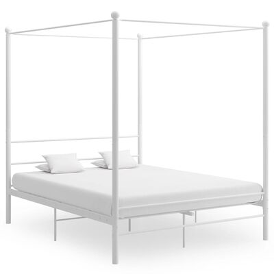 vidaXL Cadre de lit à baldaquin Blanc Métal 160x200 cm