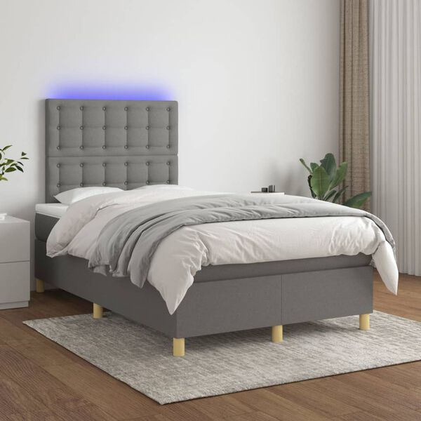 vidaXL Sommier &agrave; lattes de lit et matelas et LED Gris fonc&eacute; 120x200 cm