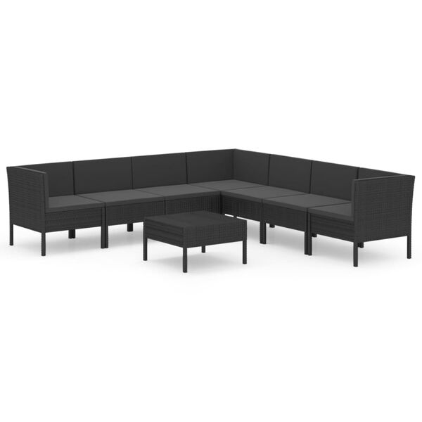 vidaXL Salon de jardin 8 pcs avec coussins r&eacute;sine tress&eacute;e noir