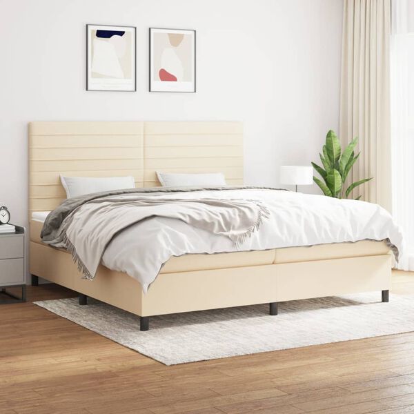 vidaXL Sommier &agrave; lattes de lit avec matelas Cr&egrave;me 200x200 cm Tissu