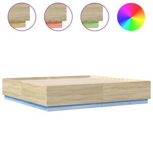 vidaXL Cadre de lit avec LED sans matelas ch&ecirc;ne sonoma 200x200 cm