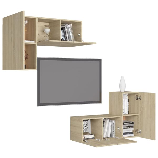 vidaXL Ensemble de meubles TV 4 pcs Ch&ecirc;ne sonoma Bois d'ing&eacute;nierie
