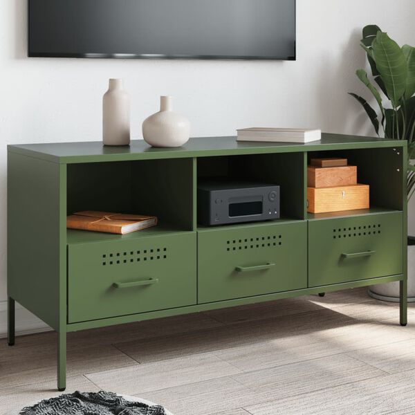 vidaXL Meuble TV vert olive 100,5x39x50,5 cm acier