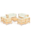 vidaXL Salon de jardin 9 pcs avec coussins cr&egrave;me bois de pin