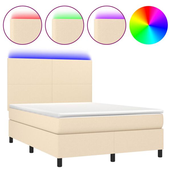 vidaXL Sommier &agrave; lattes de lit et matelas et LED Cr&egrave;me 140x190cm Tissu