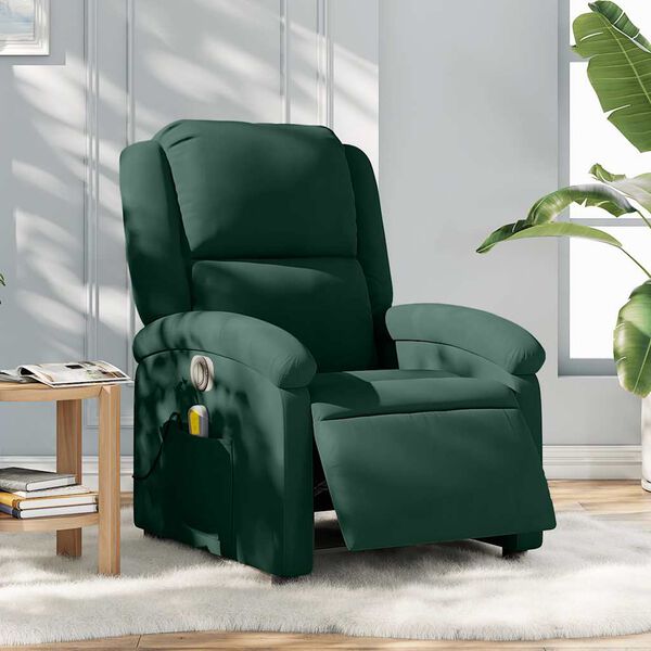 vidaXL Fauteuil inclinable de massage &eacute;lectrique vert fonc&eacute; velours