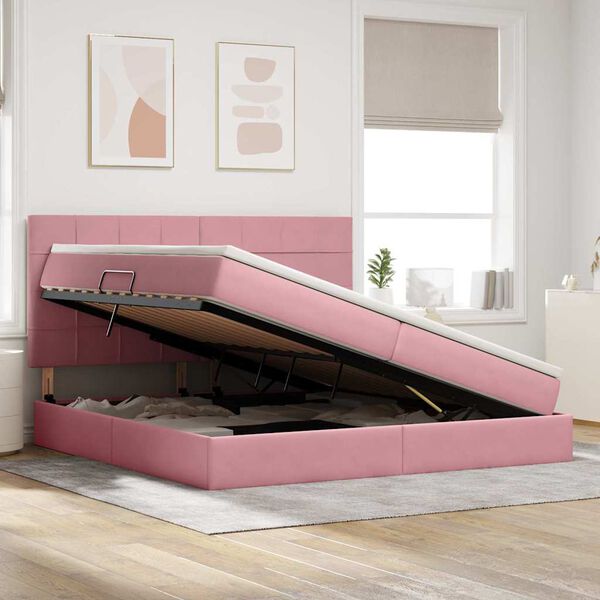 vidaXL Lit avec rangement et matelas Rose 200 x 200 cm Velours