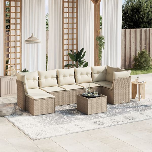 vidaXL Salon de jardin avec coussins 7 pcs beige r&eacute;sine tress&eacute;e