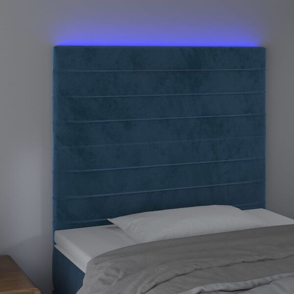 vidaXL T&ecirc;te de lit &agrave; LED Bleu fonc&eacute; 90x5x118/128 cm Velours
