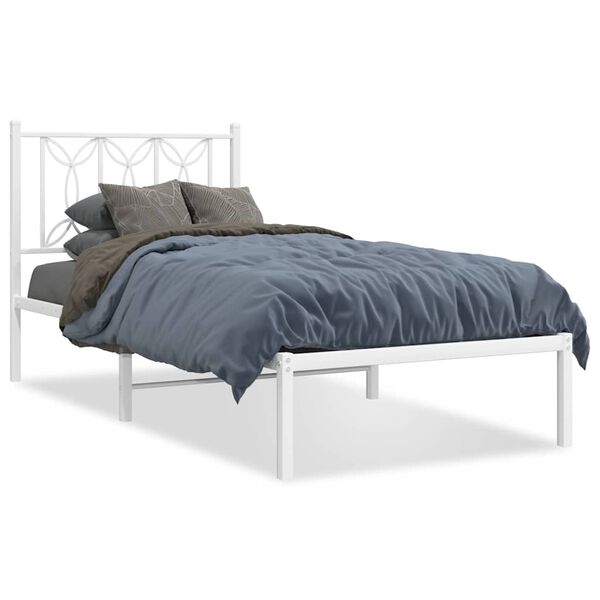vidaXL Cadre de lit m&eacute;tal sans matelas avec t&ecirc;te de lit blanc 90x190cm