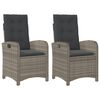 vidaXL Chaises inclinables de jardin lot de 2 et coussins gris rotin