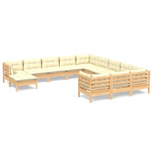 vidaXL Salon de jardin 12 pcs avec coussins cr&egrave;me Bois de pin