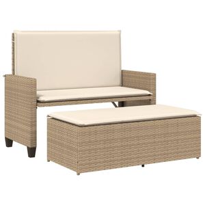vidaXL Banc de jardin et coussins et repose-pied beige r&eacute;sine tress&eacute;e