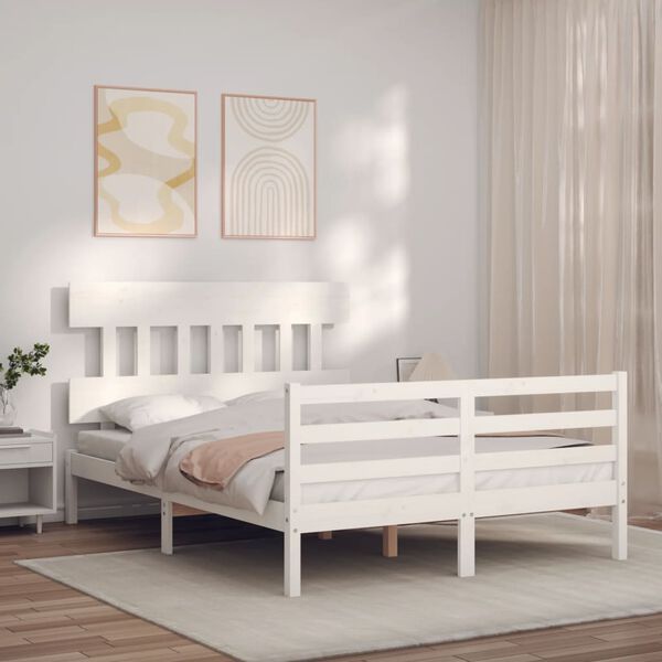 vidaXL Cadre de lit sans matelas blanc bois massif