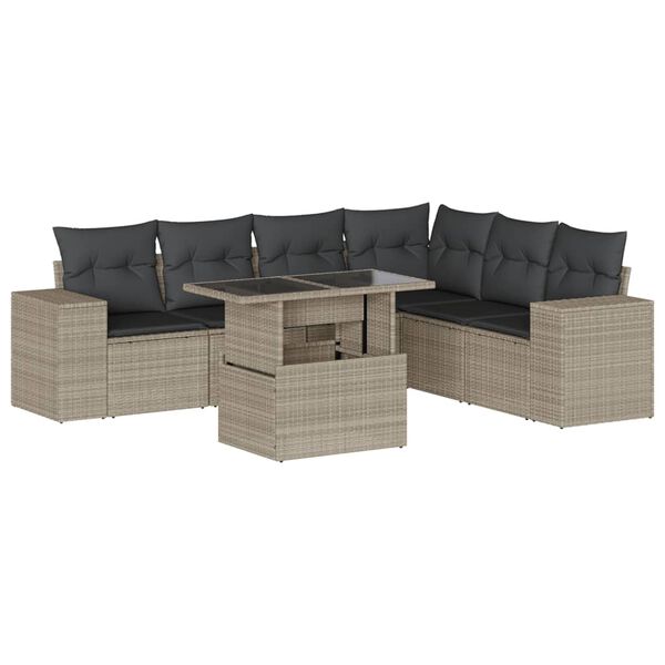 vidaXL Salon de jardin avec coussins 7 pcs gris clair r&eacute;sine tress&eacute;e