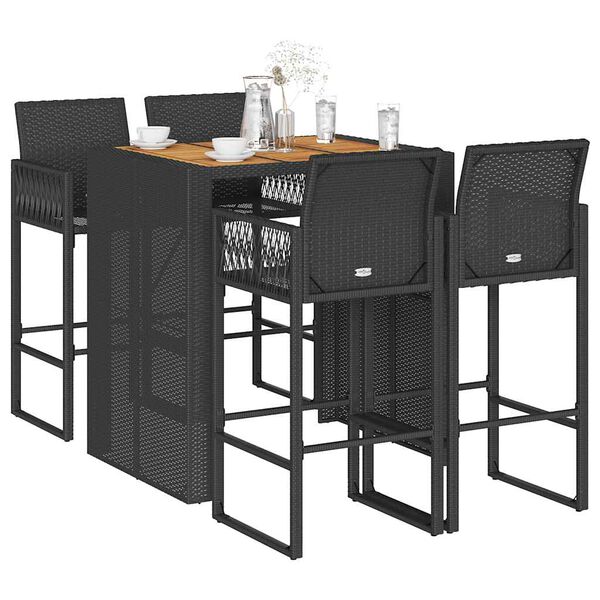 vidaXL Ensemble de bar de jardin 5 pcs sans coussins noir poly rotin