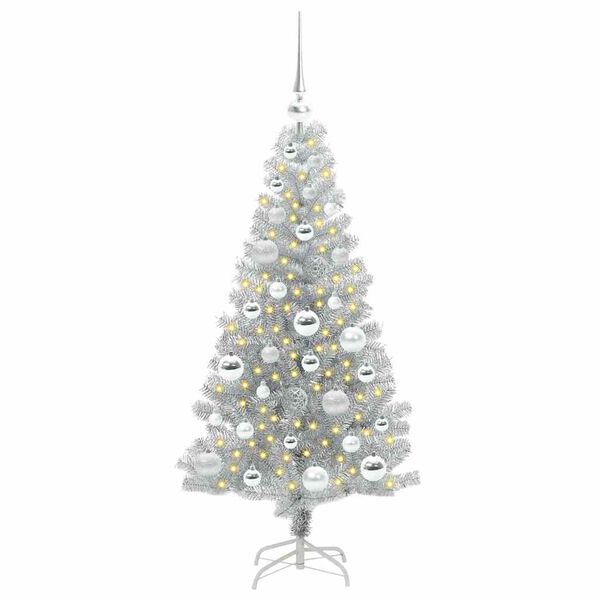 vidaXL Sapin de No&euml;l avec 150 LED avec support Argent 120 cm PET