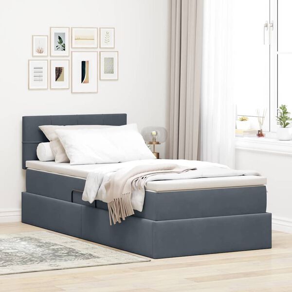 vidaXL Lit de Rangement avec matelas Gris fonc&eacute; 90 x 200 cm Velours