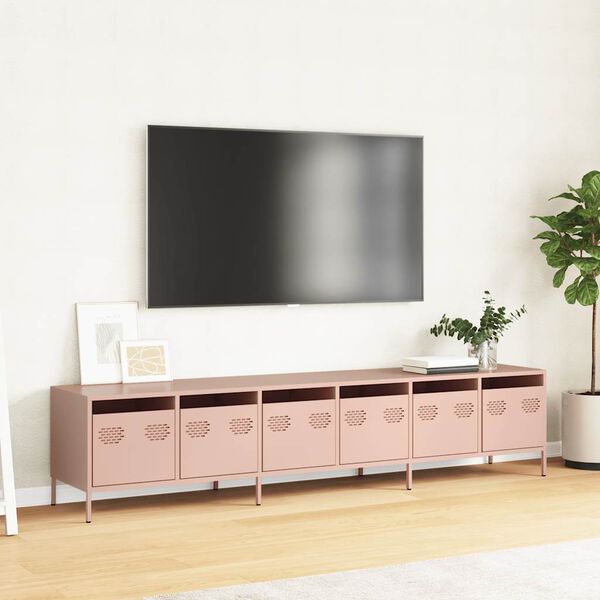vidaXL Meuble TV rose 202x39x43,5 cm acier lamin&eacute; &agrave; froid
