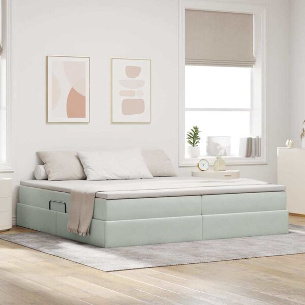 vidaXL Lit avec rangement et matelas Gris clair 200 x 200 cm Velours