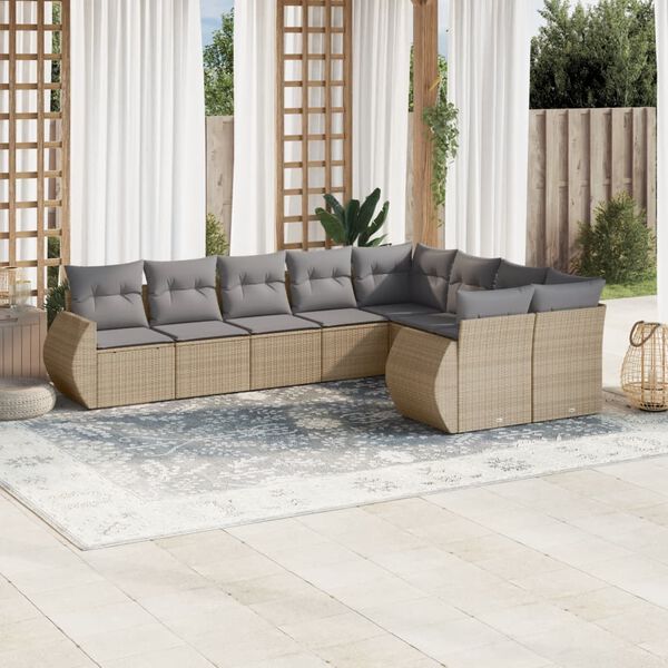 vidaXL Salon de jardin avec coussins 9 pcs beige r&eacute;sine tress&eacute;e