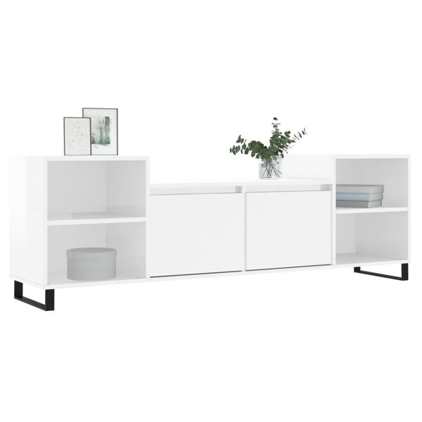 vidaXL Meuble TV Blanc brillant 160x35x55 cm Bois d'ing&eacute;nierie